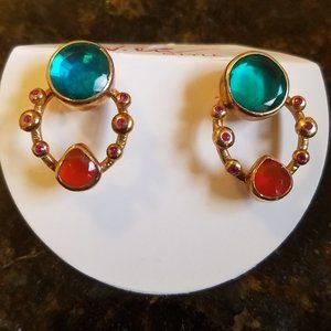 Artist Made Turquoise, Orange, Pink Tourmaline Yellow Gold Vermeil Earrings
